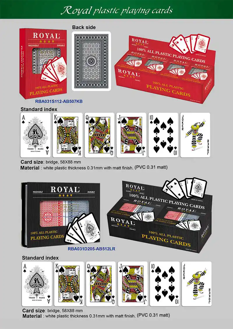 【신제품】ROYAL 플라스틱 카드 놀이 - 표준 인덱스